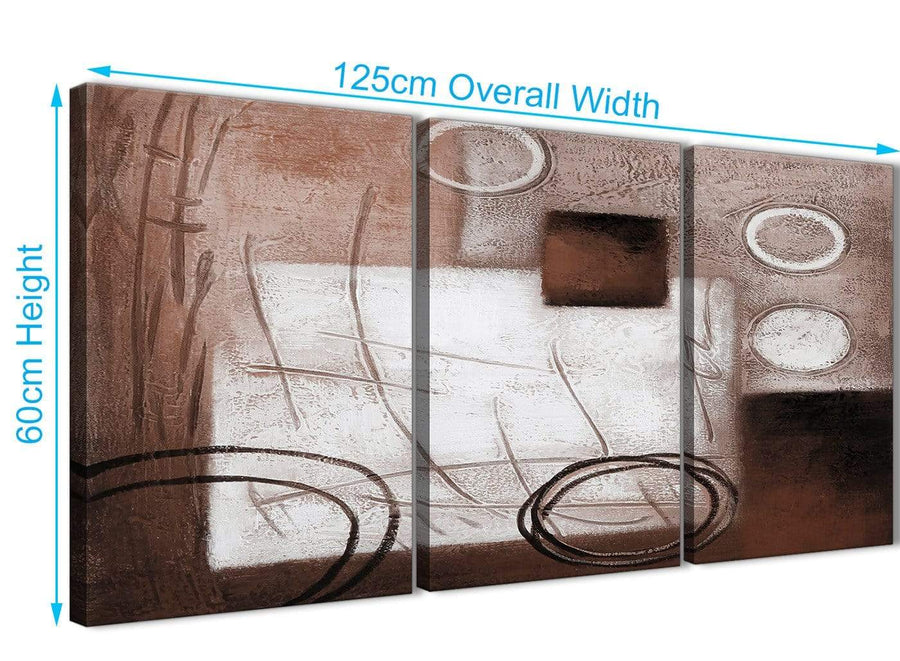 Quality 3 Piece Brown White Painting Kitchen Canvas Wall Art Accessories - Abstract 3422 - 126cm Set of Prints