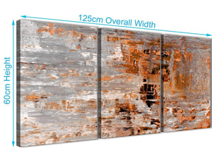 Quality 3 Panel Burnt Orange Grey Painting Kitchen Canvas Wall Art Accessories - Abstract 3415 - 126cm Set of Prints