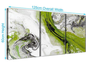 Quality 3 Piece Lime Green and Grey Swirl Kitchen Canvas Wall Art Accessories - Abstract 3464 - 126cm Set of Prints