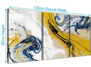 Quality 3 Piece Mustard Yellow and Blue Swirl Living Room Canvas Wall Art Accessories - Abstract 3469 - 126cm Set of Prints