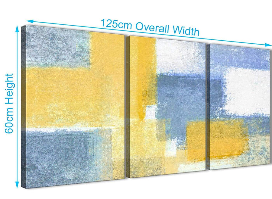 Quality 3 Panel Mustard Yellow Blue Kitchen Canvas Wall Art Accessories - Abstract 3371 - 126cm Set of Prints