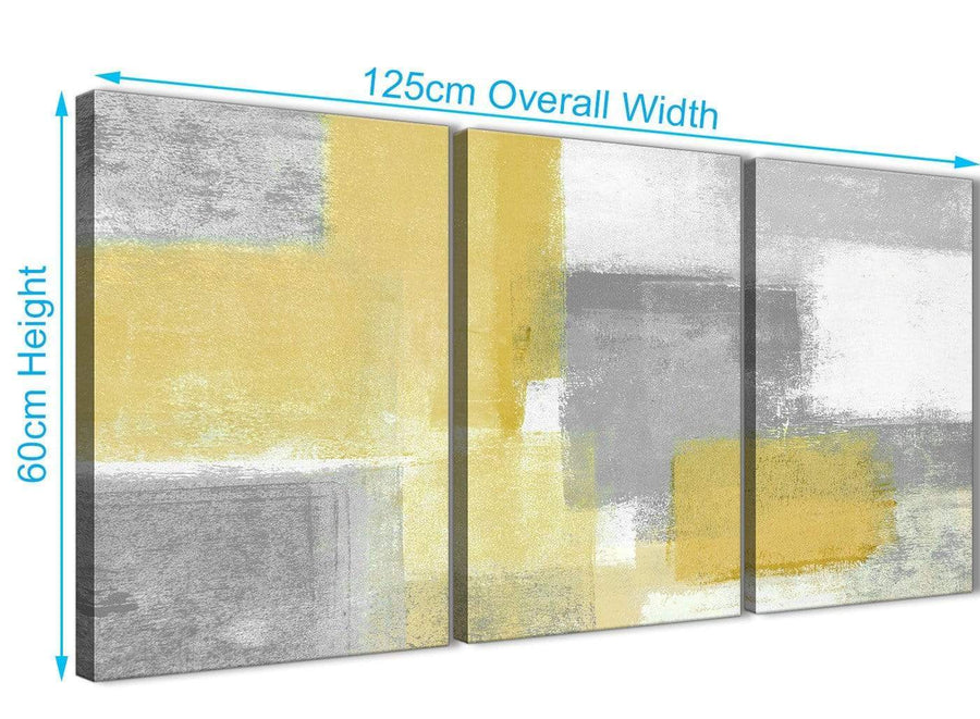 Quality 3 Piece Mustard Yellow Grey Bedroom Canvas Wall Art Decor - Abstract 3367 - 126cm Set of Prints