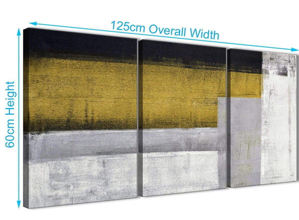 Quality 3 Piece Mustard Yellow Grey Painting Office Canvas Wall Art Decor - Abstract 3425 - 126cm Set of Prints