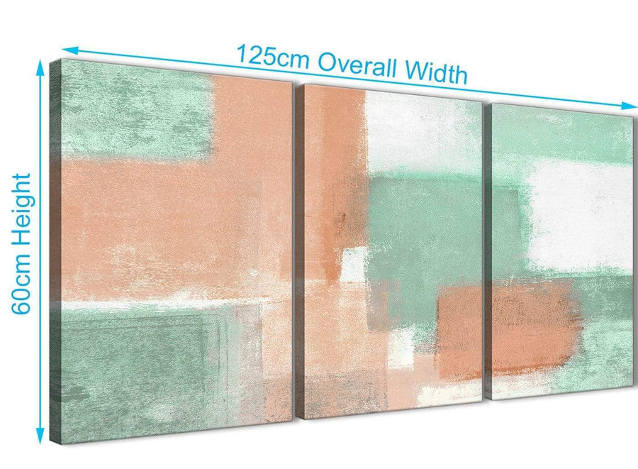 Quality 3 Panel Peach Mint Green Kitchen Canvas Wall Art Accessories - Abstract 3375 - 126cm Set of Prints