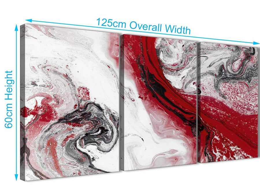Quality 3 Panel Red and Grey Swirl Hallway Canvas Wall Art Accessories - Abstract 3467 - 126cm Set of Prints