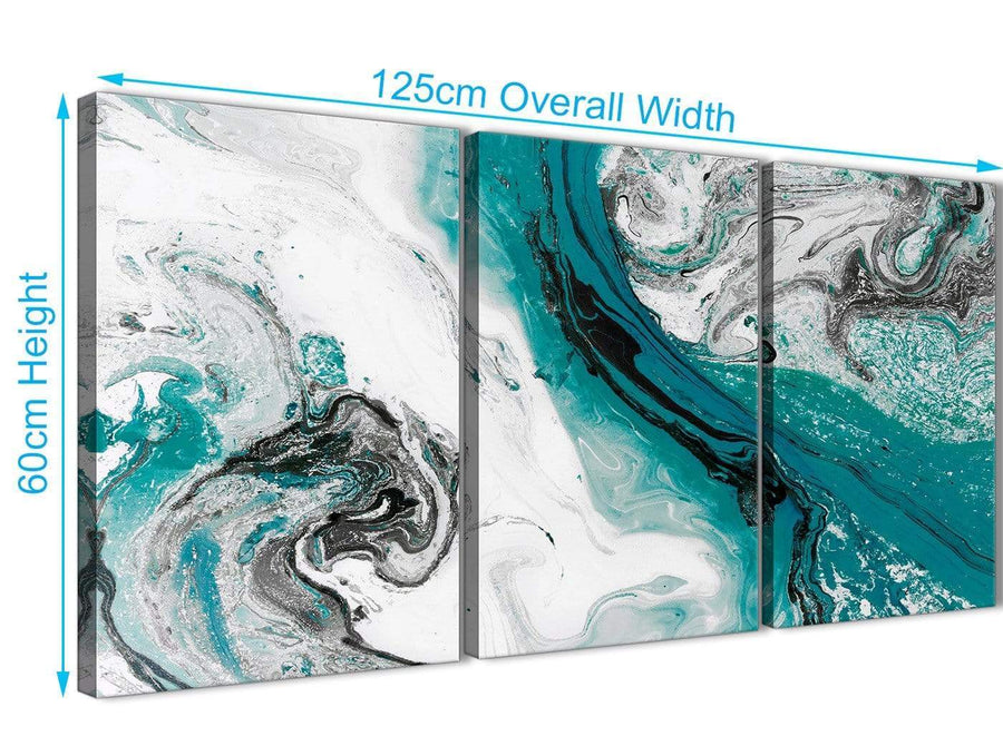 Quality 3 Piece Teal and Grey Swirl Bedroom Canvas Wall Art Decor - Abstract 3468 - 126cm Set of Prints