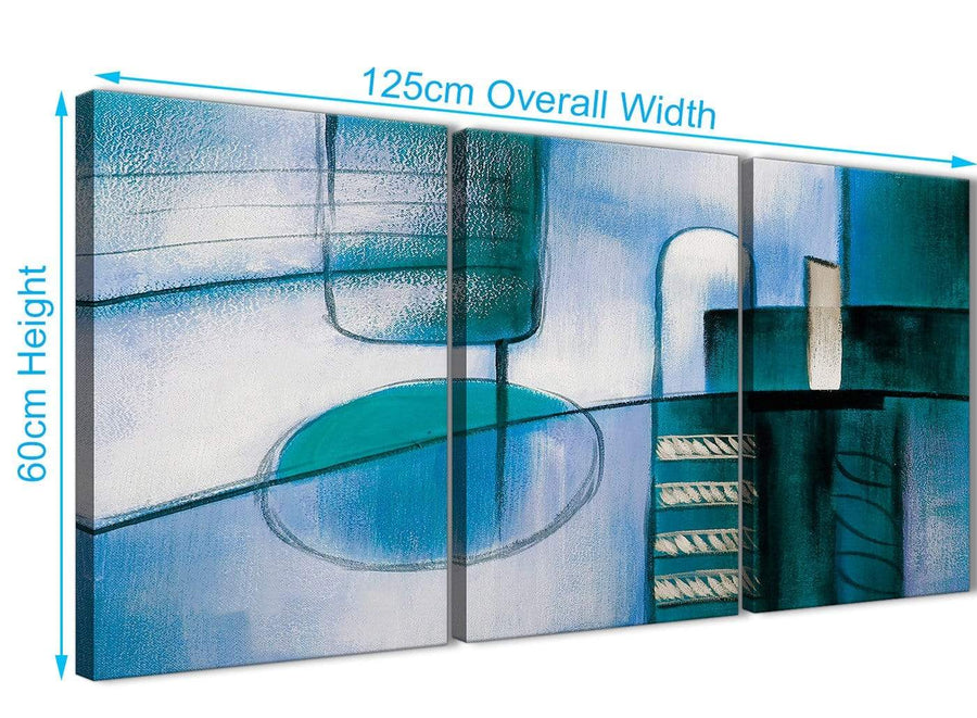 Quality 3 Panel Teal Cream Painting Kitchen Canvas Wall Art Accessories - Abstract 3417 - 126cm Set of Prints