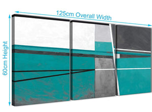 Quality 3 Piece Teal Grey Painting Office Canvas Pictures Accessories - Abstract 3389 - 126cm Set of Prints