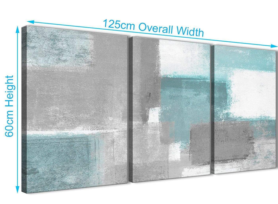 Quality 3 Piece Teal Grey Painting Kitchen Canvas Pictures Accessories - Abstract 3377 - 126cm Set of Prints