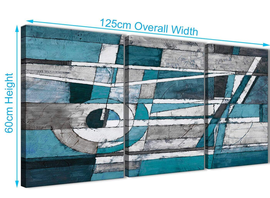 Quality 3 Piece Teal Grey Painting Hallway Canvas Wall Art Decor - Abstract 3402 - 126cm Set of Prints