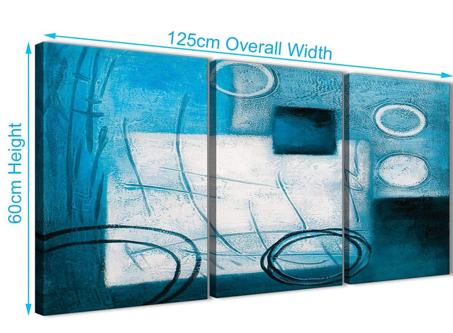Quality 3 Panel Teal White Painting Kitchen Canvas Wall Art Decor - Abstract 3432 - 126cm Set of Prints