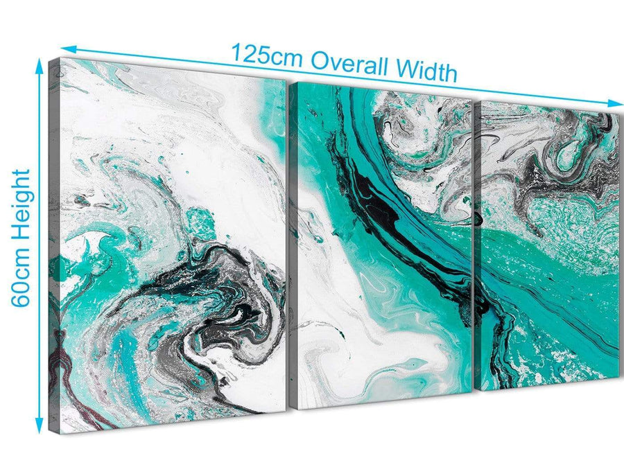 Quality 3 Piece Turquoise and Grey Swirl Dining Room Canvas Wall Art Accessories - Abstract 3460 - 126cm Set of Prints