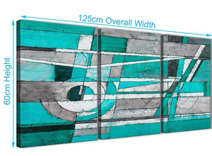 Quality 3 Piece Turquoise Grey Painting Kitchen Canvas Pictures Accessories - Abstract 3403 - 126cm Set of Prints