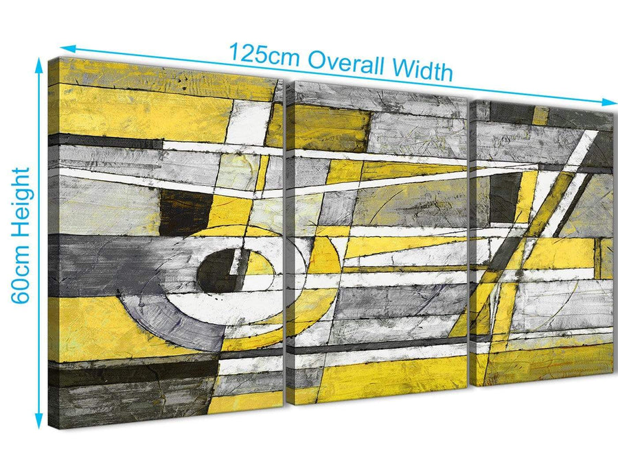 Quality 3 Piece Yellow Grey Painting Kitchen Canvas Pictures Accessories - Abstract 3400 - 126cm Set of Prints