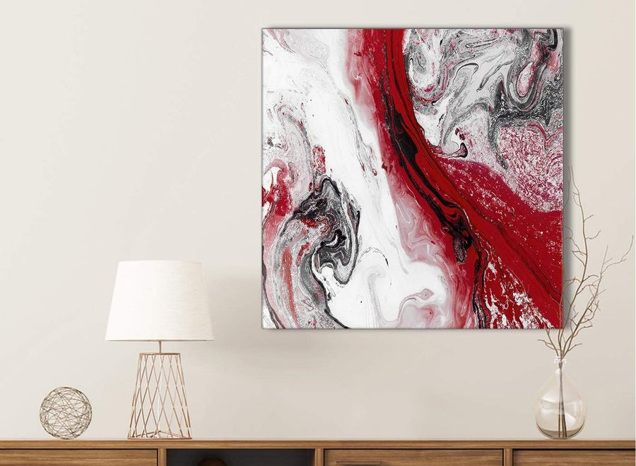 Red and Grey Swirl Bathroom Canvas Wall Art Accessories - Abstract 1s467s - 49cm Square Print