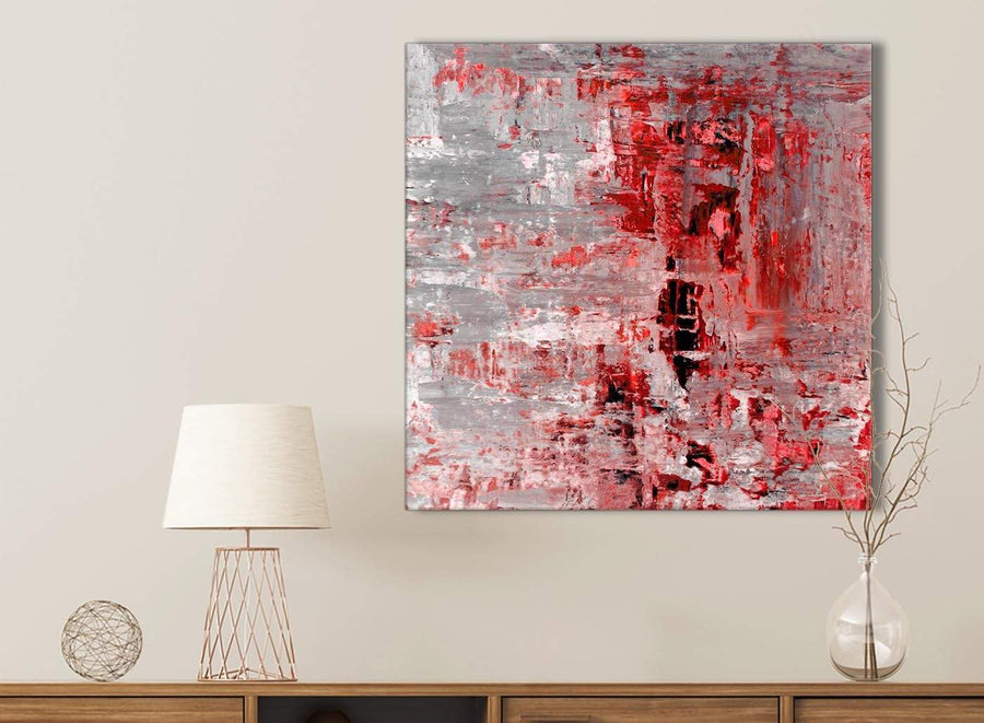 Red Grey Painting Bathroom Canvas Wall Art Accessories - Abstract 1s414s - 49cm Square Print