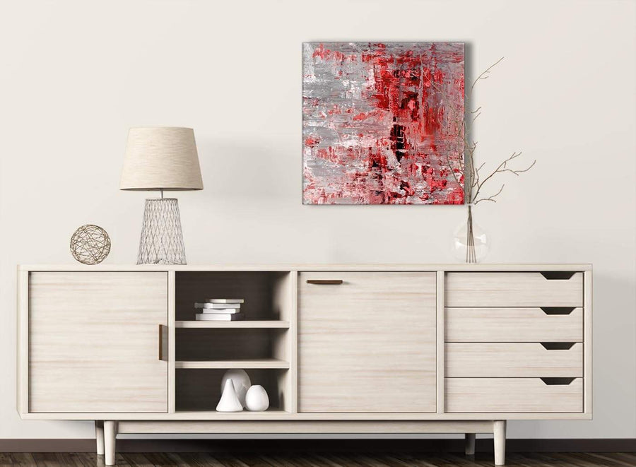 Red Grey Painting Living Room Canvas Wall Art Decor - Abstract 1s414m - 64cm Square Print