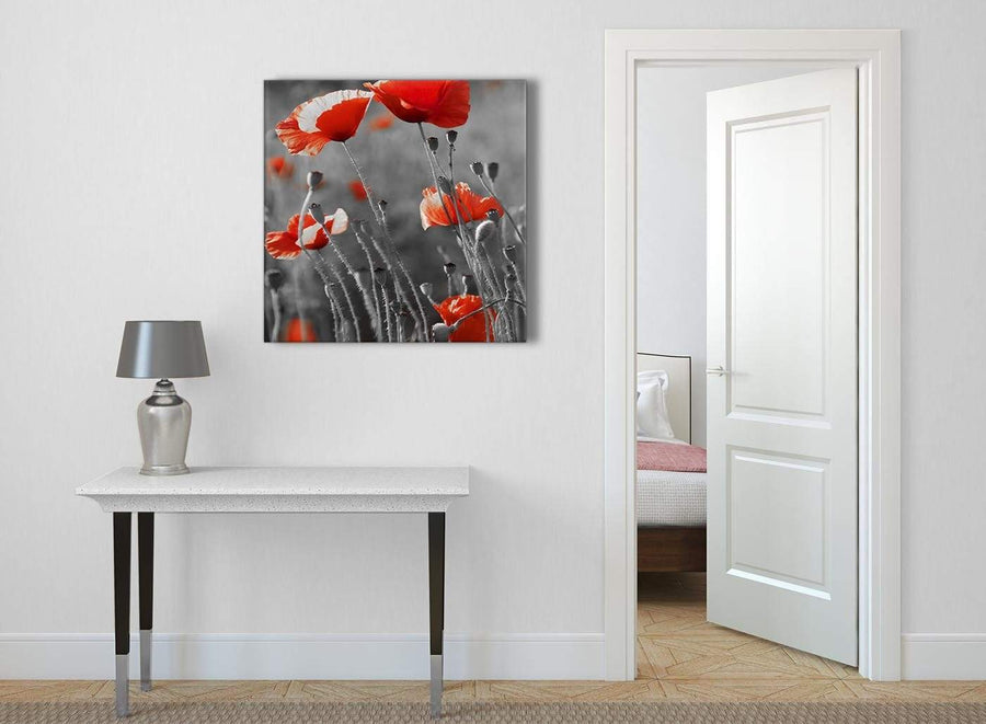 Red Poppy Black White Flower Poppies Floral Canvas Abstract Bedroom Canvas Pictures Accessories 1s135l - 79cm Square Print