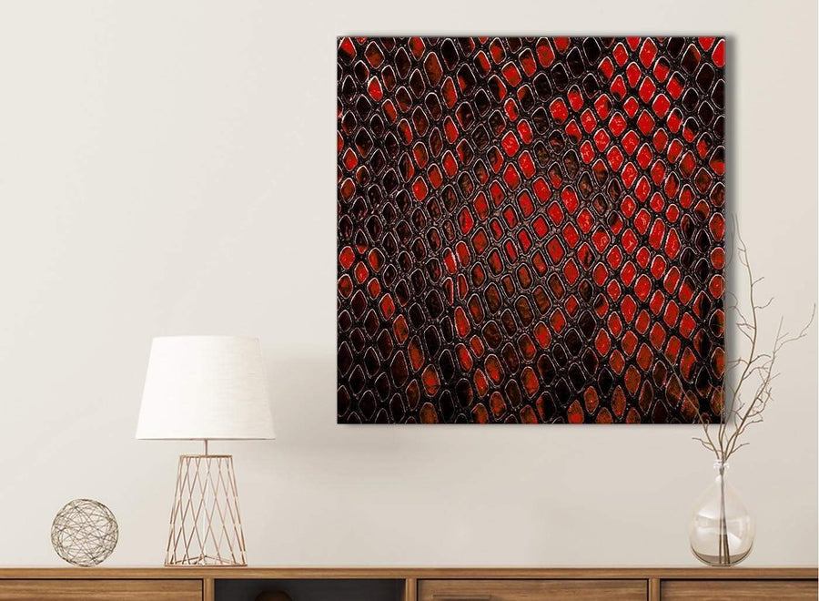 Red Snakeskin Animal Print Bathroom Canvas Wall Art Accessories - Abstract 1s476s - 49cm Square Print