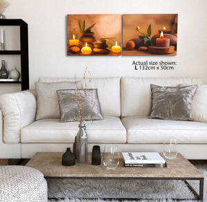 Relaxing Spa Candles & Stones Canvas Wall Art Print - Warm Orange Brown Tones - Set of 2