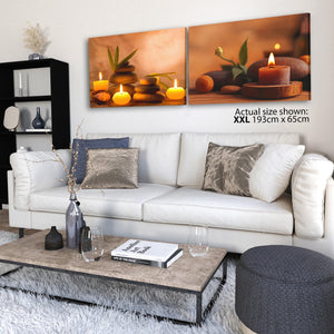 Relaxing Spa Candles & Stones Canvas Wall Art Print - Warm Orange Brown Tones - Set of 2