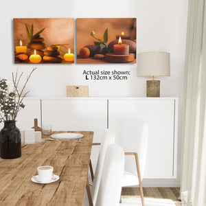 Relaxing Spa Candles & Stones Canvas Wall Art Print - Warm Orange Brown Tones - Set of 2