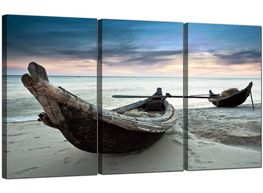 3 Panel Seascape Canvas Art Beach Boats 3107