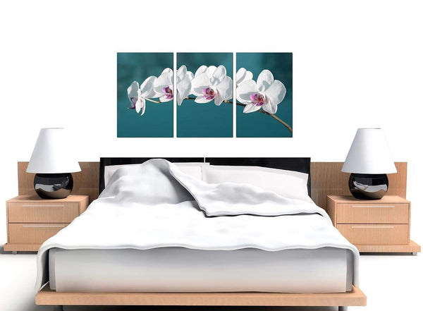 Teal White Orchid Flower Branch Floral Canvas