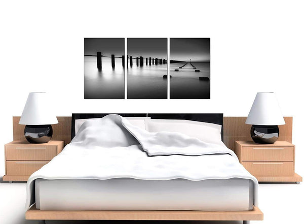 Modern Black White Beach Scenery Landscape Canvas 