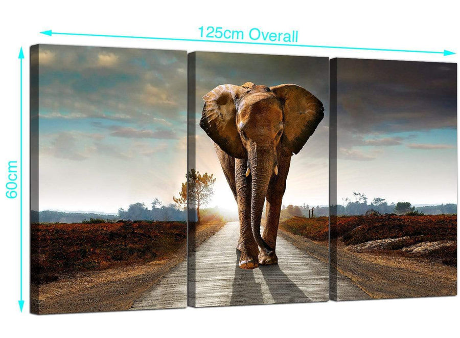 Set of 3 African Elephant Canvas Prints UK 125cm x 60cm 3209