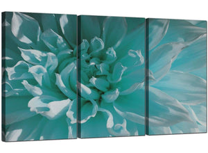 Set of 3 Blue Green Floral Canvas Prints UK Flower 3103