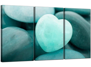 Set of 3 Blue Green Canvas Pictures Heart Pebble 3080