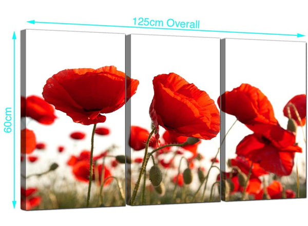 Three Panel Poppies Canvas Art 125cm x 60cm 3056