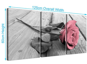 set of 3 rose canvas art black white and pink 3271