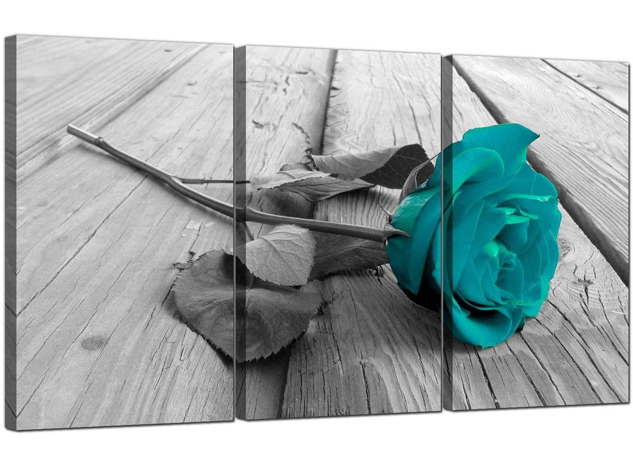 Set of 3 Flowers Canvas Prints UK Blue Green Rose 3037