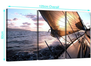 3 Panel Sailing Boat Canvas Wall Art 125cm x 60cm 3096