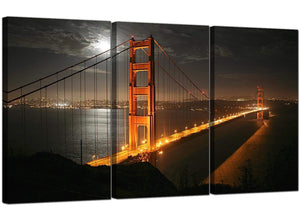 Set of 3 Cityscape Canvas Wall Art Golden Gate Bridge United States 3038