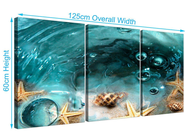 Set of 3 seaside starfish canvas prints teal 3253