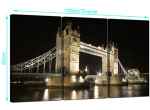 3 Panel Tower Bridge Britain Canvas Prints UK 125cm x 60cm 3023
