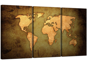 3 Panel Canvas Wall Art World Map 3189