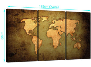 Set of Three World Map Canvas Prints UK 125cm x 60cm 3189