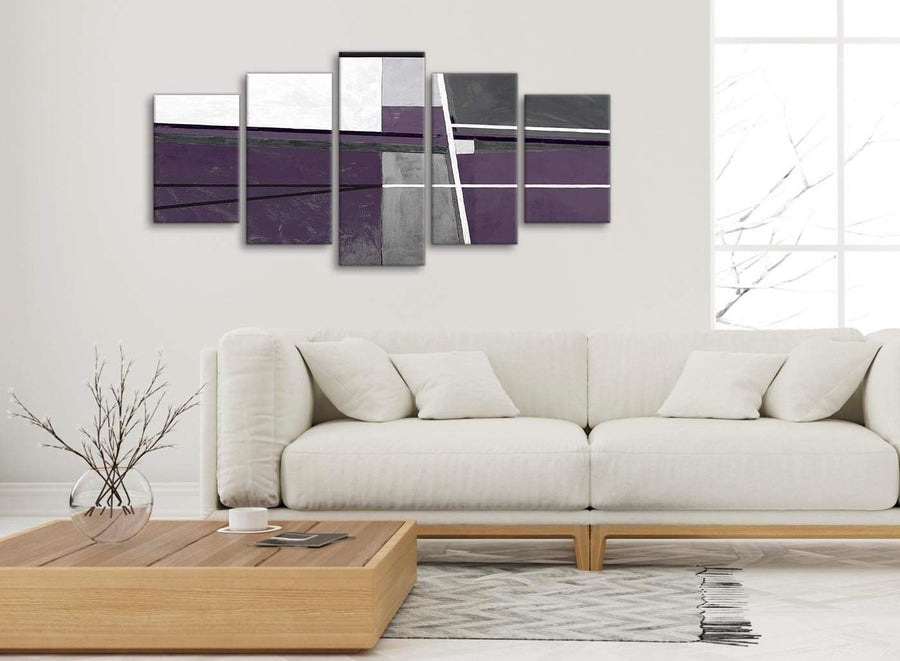 Set of 5 Panel Aubergine Grey Painting Abstract Dining Room Canvas Wall Art Decor - 5392 - 160cm XL Set Artwork