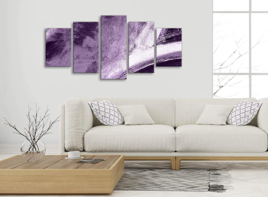 Set of 5 Piece Aubergine Plum and White - Abstract Living Room Canvas Wall Art Decorations - 5449 - 160cm XL Set Artwork