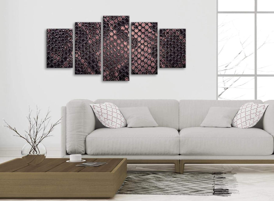 Set of 5 Panel Blush Pink Snakeskin Animal Print Abstract Bedroom Canvas Pictures Decor - 5473 - 160cm XL Set Artwork