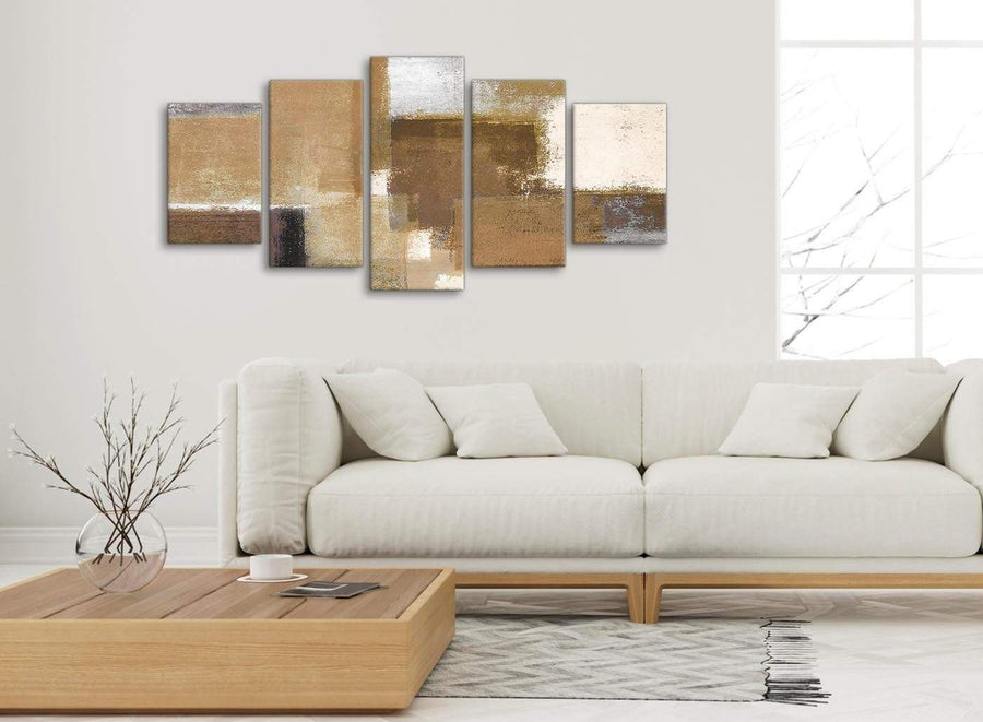 Set of 5 Piece Brown Cream Beige Painting Abstract Dining Room Canvas Pictures Decorations - 5387 - 160cm XL Set Artwork