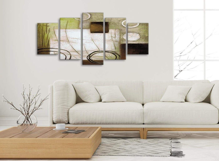 Set of 5 Panel Brown Green Painting Abstract Bedroom Canvas Wall Art Decor - 5421 - 160cm XL Set Artwork