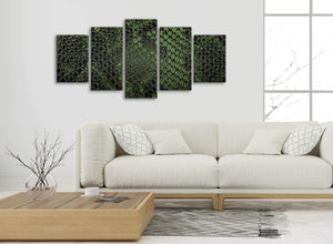 Set of 5 Piece Dark Green Snakeskin Animal Print Abstract Bedroom Canvas Wall Art Decorations - 5475 - 160cm XL Set Artwork