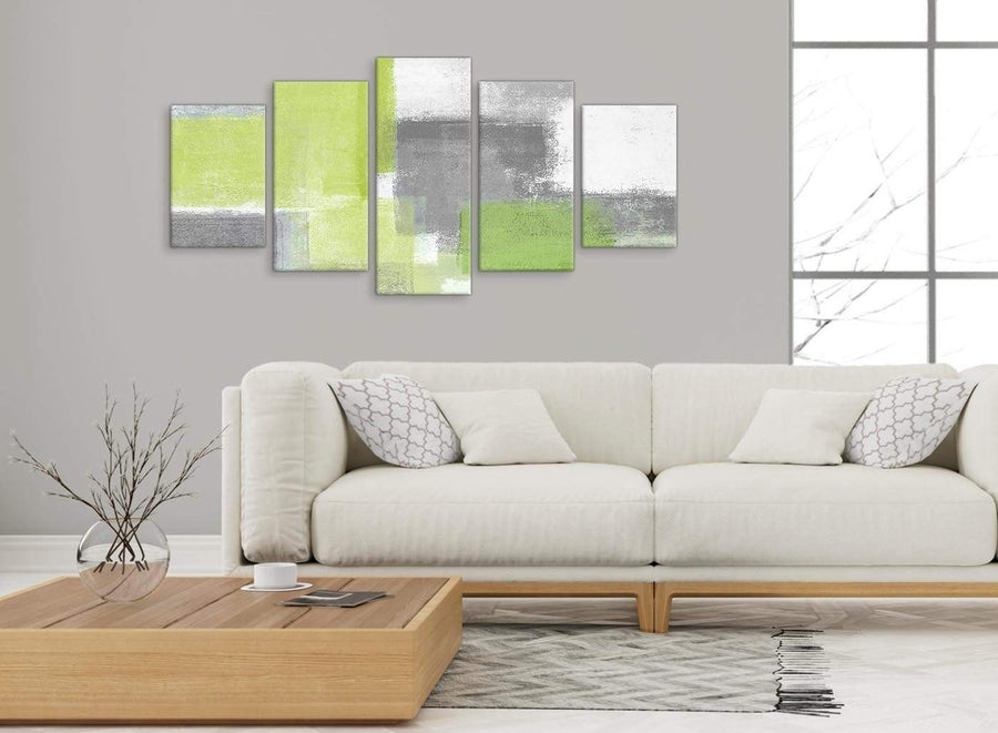 Set of 5 Part Lime Green Grey Abstract - Abstract Office Canvas Pictures Decor - 5369 - 160cm XL Set Artwork