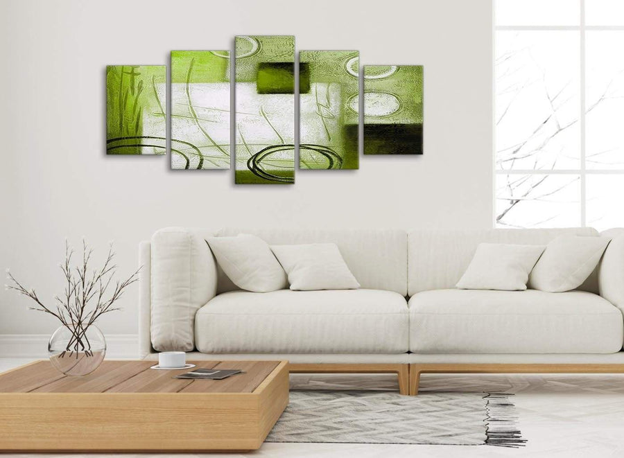 Set of 5 Piece Lime Green Painting Abstract Bedroom Canvas Pictures Decor - 5431 - 160cm XL Set Artwork