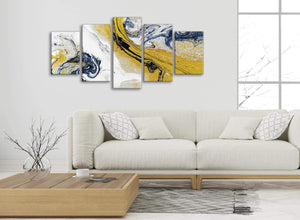 Set of 5 Piece Mustard Yellow and Blue Swirl Abstract Bedroom Canvas Wall Art Decor - 5469 - 160cm XL Set Artwork